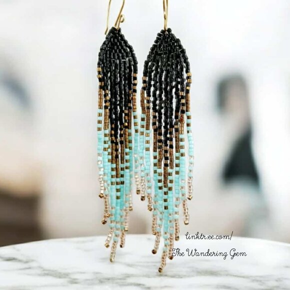 Beaded Fringe Cascade Shoulder Duster Dangle Earrings 4.5" - Picture 3 of 9